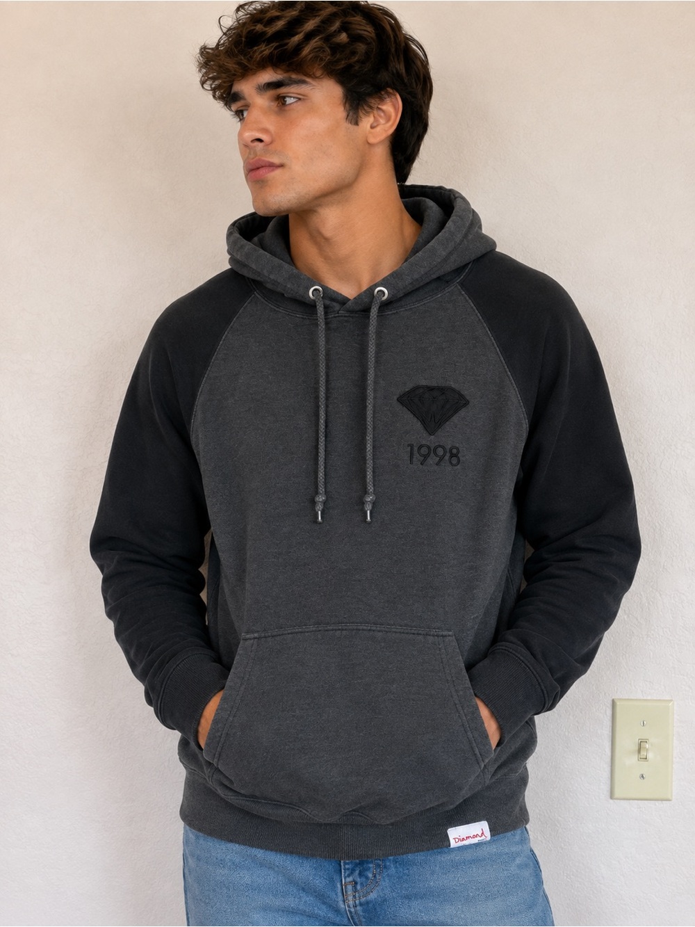 Diamond Supply Co. 1998 Embroidered Hooded Sweatshirt - Charcoal/Black size L